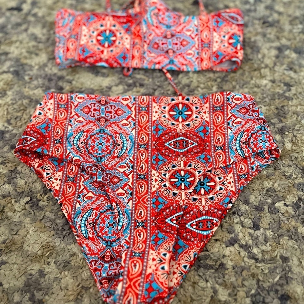 SHEIN red multi design two-piece bikini size small